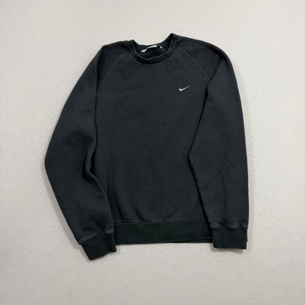 Vintage Nike Sweatshirt Mens Medium Black Crewneck Raglan Swoosh Fleece Pullover